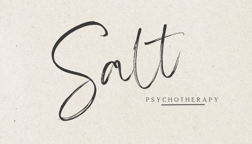 The word 'Salt' written in large, cursive script with smaller text 'Psychotherapy' below.
