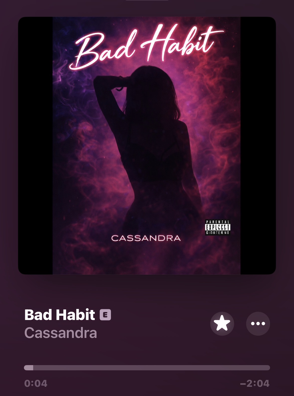 Silhouette of a woman with hand behind head against pink and purple smoky background, with 'Bad Habit' text at top.