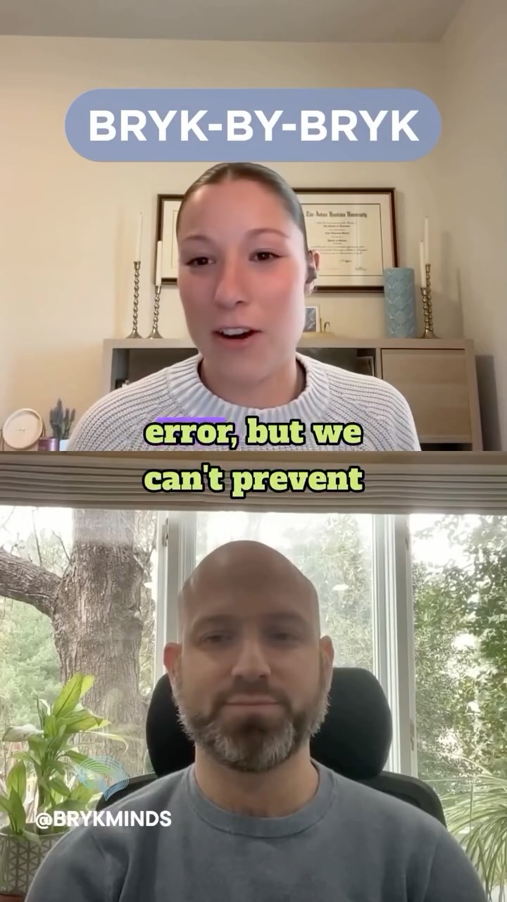 Two people in video call, woman with text overlay, man in background with plants, woman speaking, caption reads 'error, but we can't prevent'.