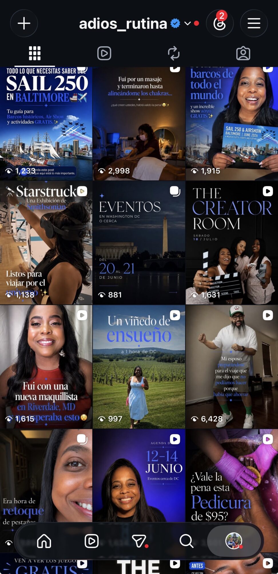 Collection of social media posts featuring events, people, and promotional content, with images of women, text, and graphics.