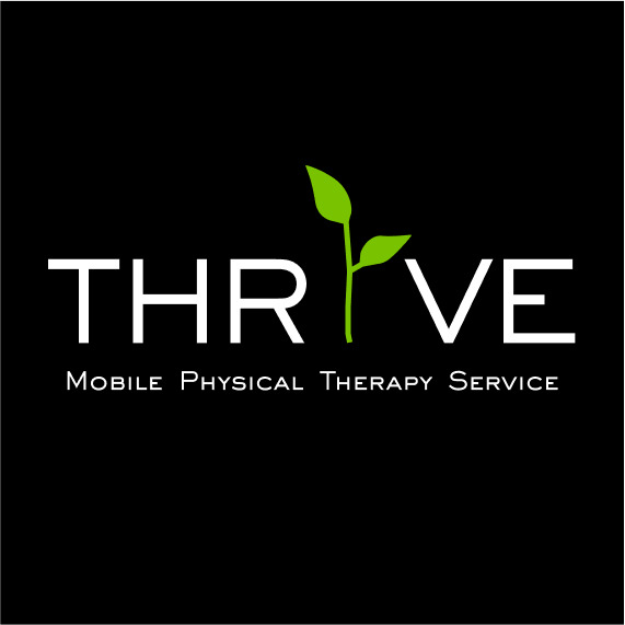 Logo with the word THRIVE, a green plant sprout replacing the letter I, and text below reading Mobile Physical Therapy Service.