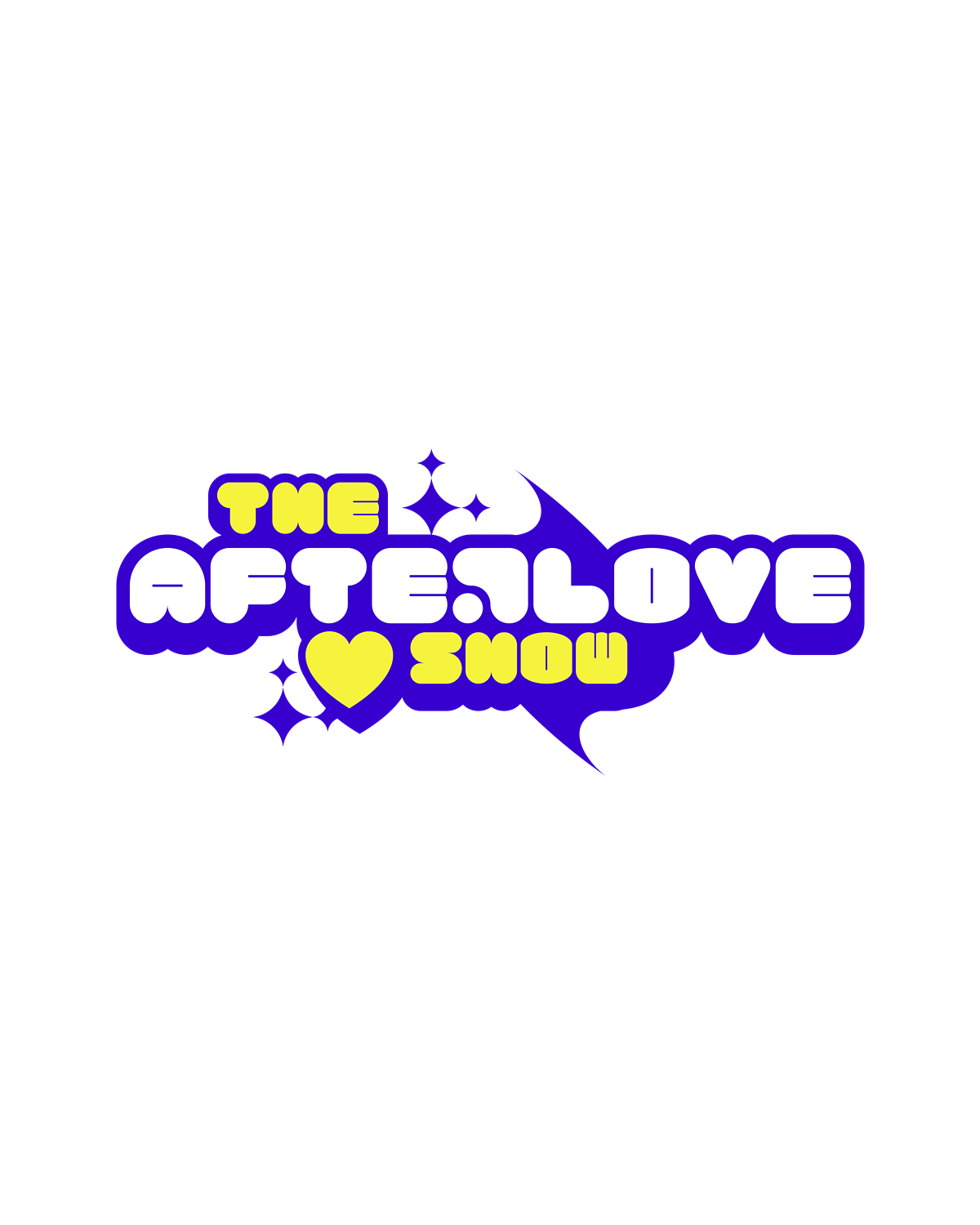 Colorful logo with text 'The Afterlove Show' and a yellow heart, set against a black background.
