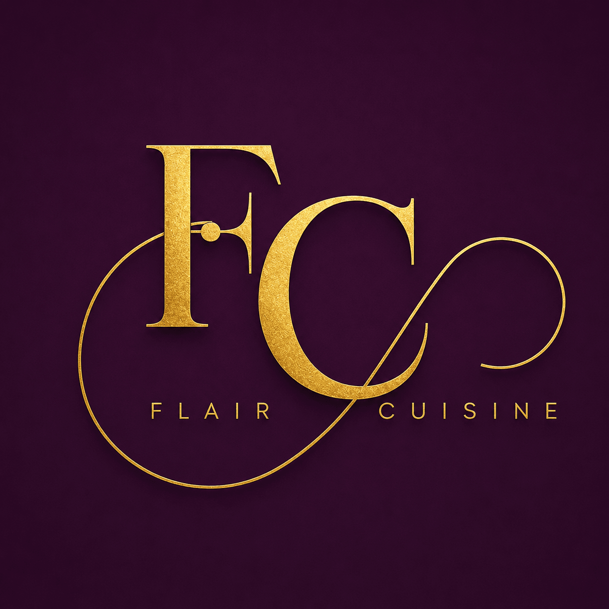 Gold logo with large initials 'F' and 'C' on a dark background, with the words 'Flair Cuisine' below.