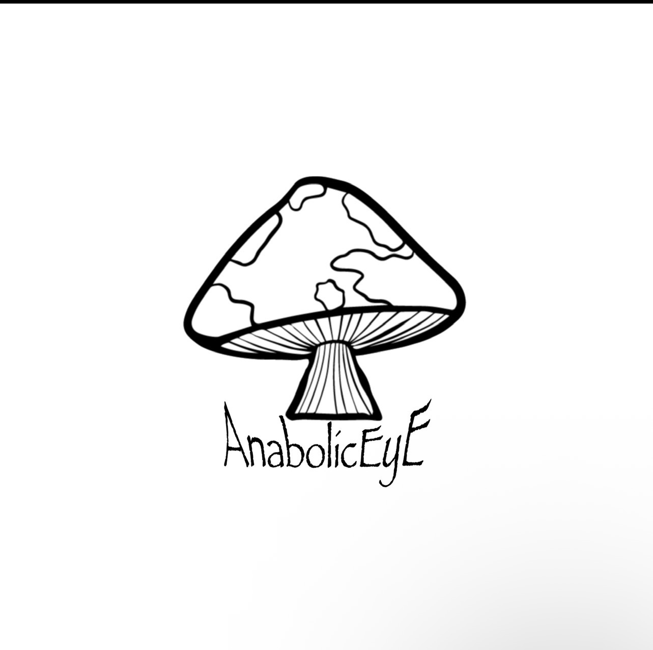 A simple line drawing of a mushroom with the text 'AnabolicEyE' below it, on a white background.
