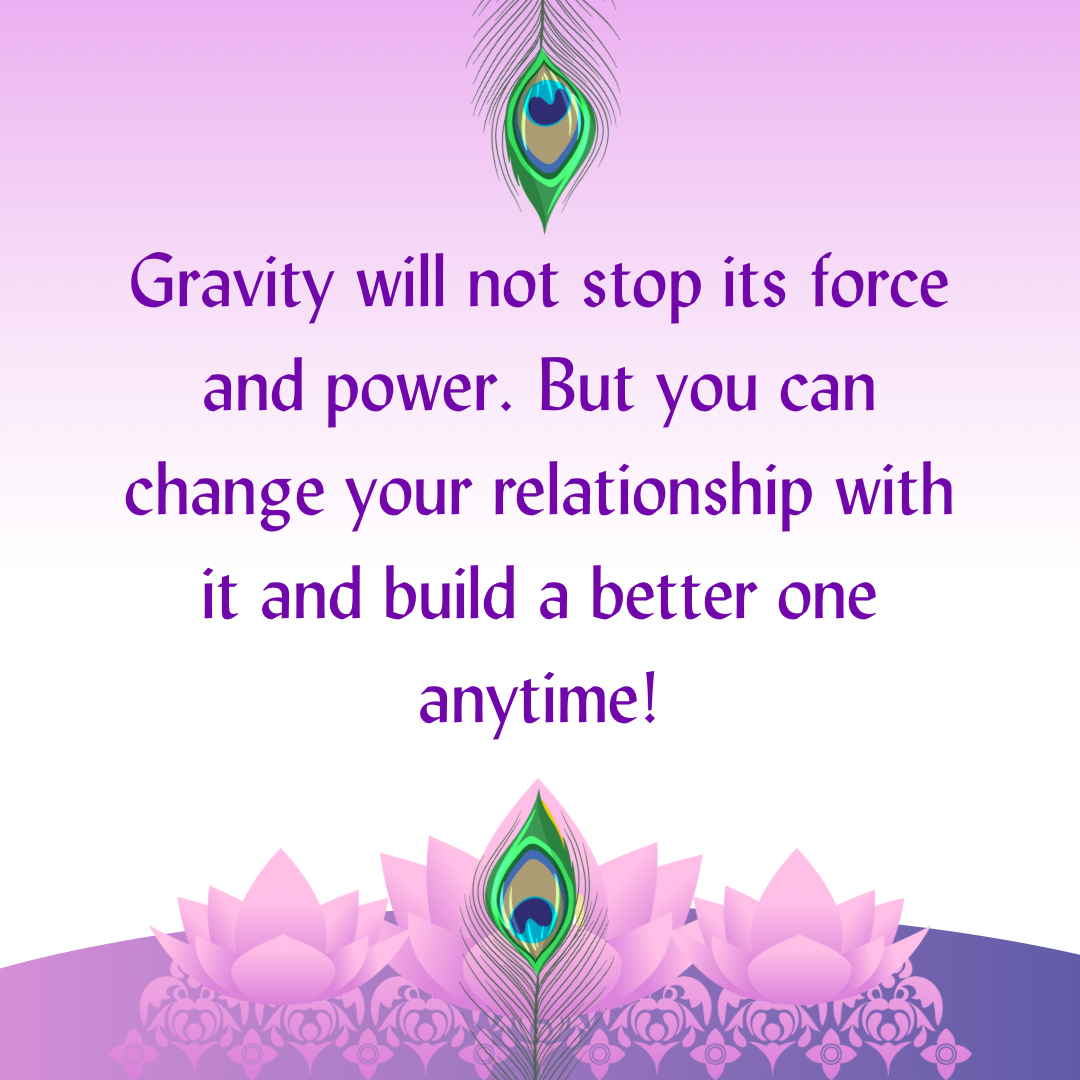 Inspirational quote about change and relationships with peacock feathers and pink lotus flowers background.