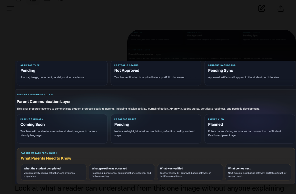 Screenshot of a mobile app interface with sections labeled Pending, Not Approved, and Parent Communication Layer.
