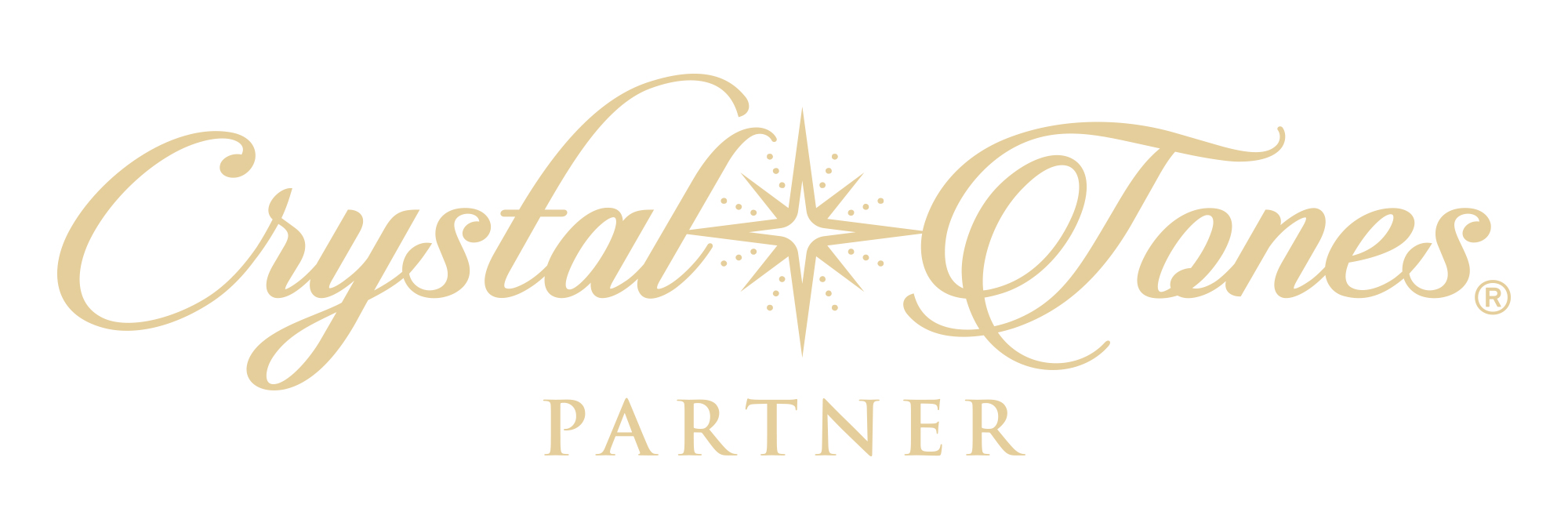 Logo with gold text reading 'Crystal Tones Partner' and a starburst symbol.