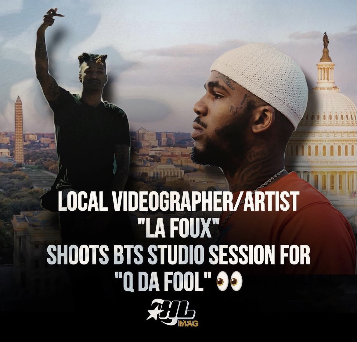 Two men with cityscape and Capitol building background, one in profile, the other raising a hand, with text overlay about BTS studio session.