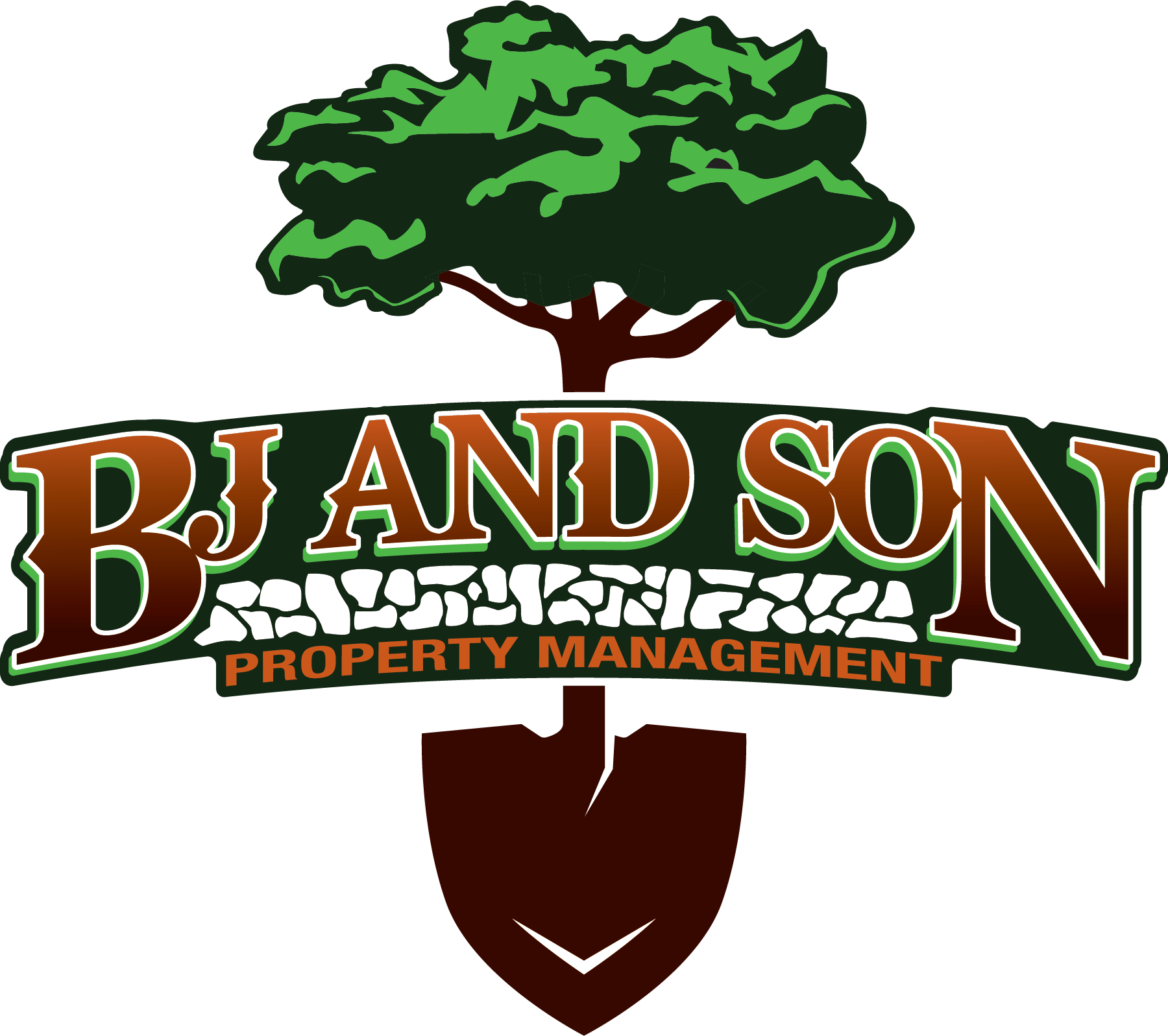 Logo with a tree and text for BJ AND SON PROPERTY MANAGEMENT.