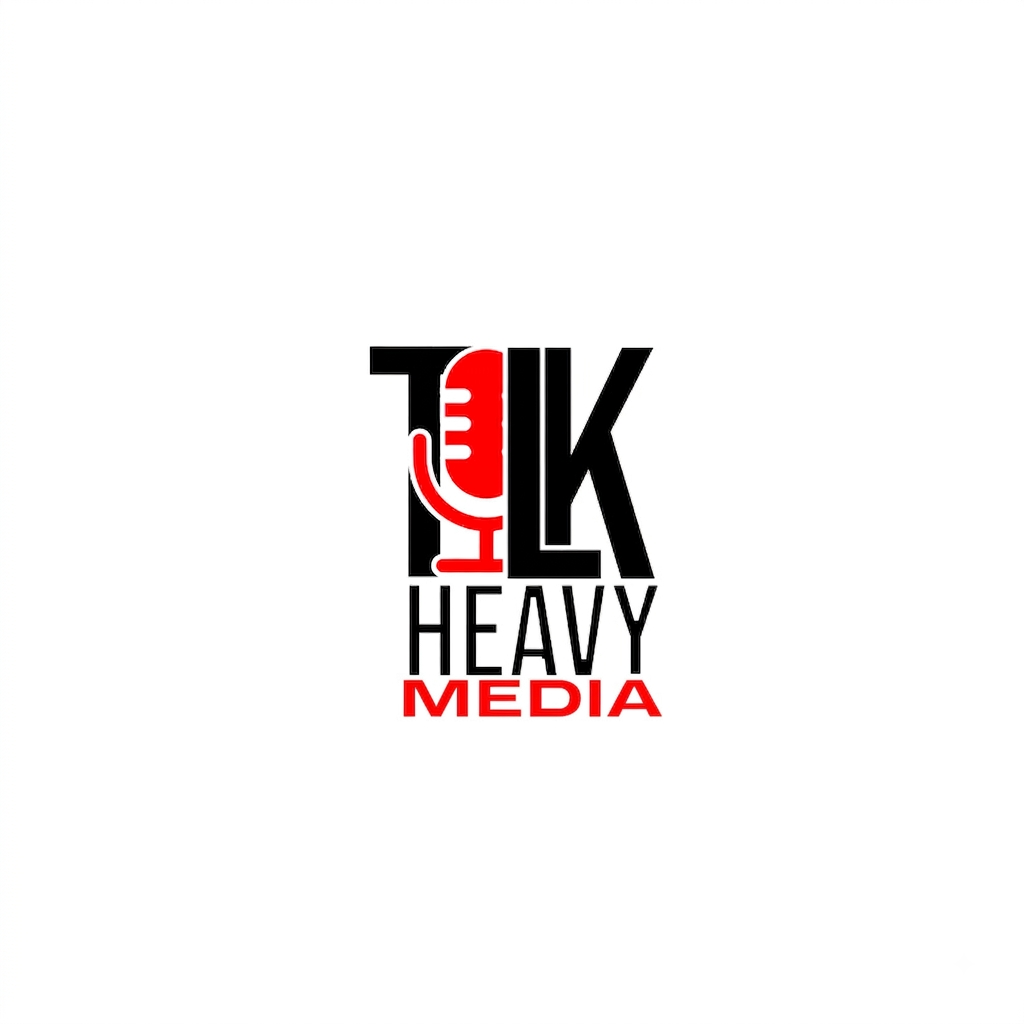 Logo with microphone and text 'Heavy Media' in black and red, on a white background.