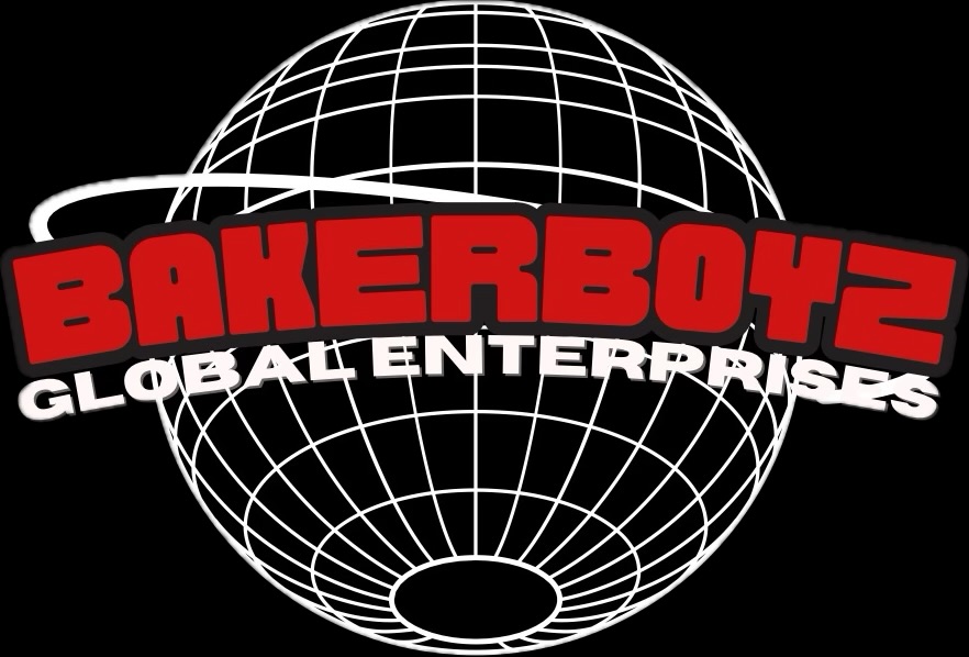 Logo with a globe and text reading 'Baker Boyz Global Enterprises' in red and white.