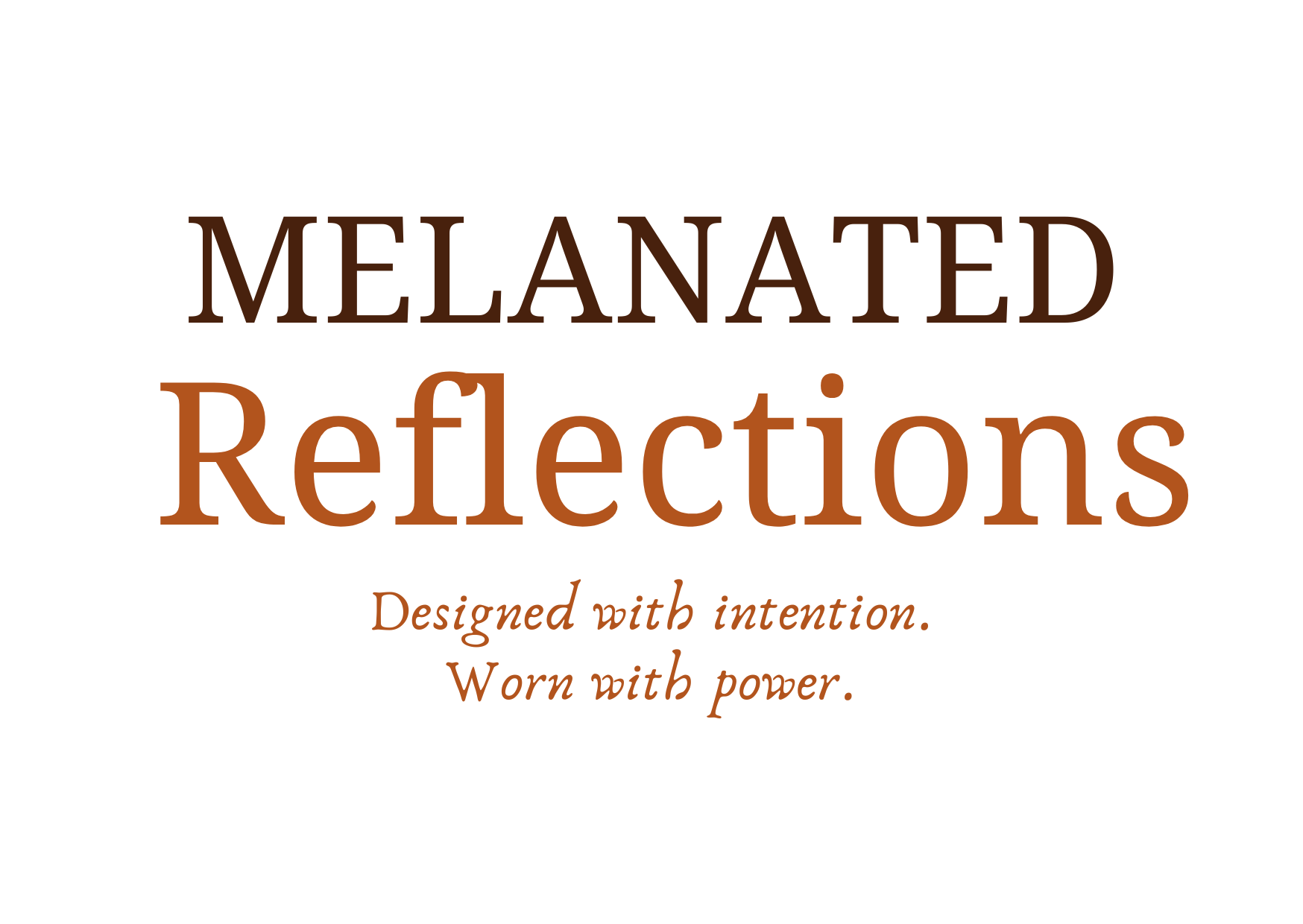 Text on a white background reads 'MELANATED Reflections' with a subtitle and tagline in smaller font.