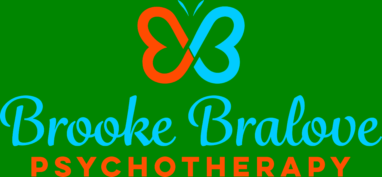 Butterfly logo with green and purple wings above the text 'Brooke Bralove Psychotherapy'.