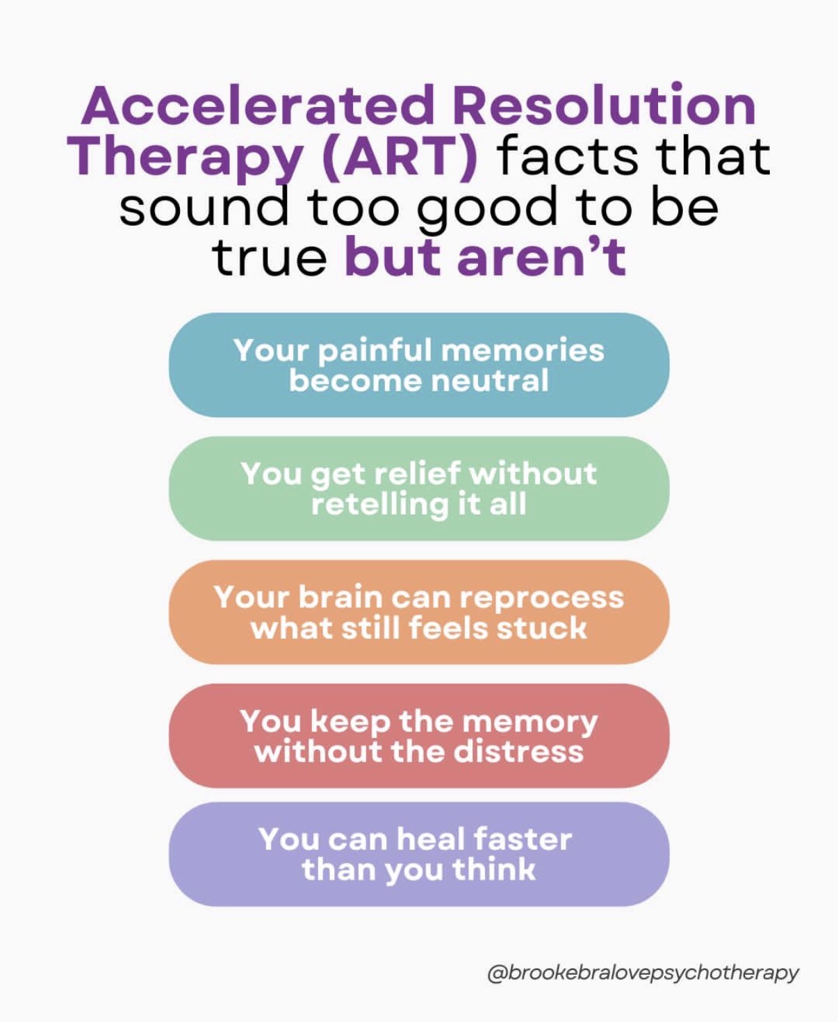 Text-based infographic about Accelerated Resolution Therapy with colored sections and bullet points.