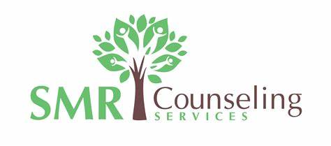 Logo with a green tree and text 'SMR Counseling Services' in green and brown.