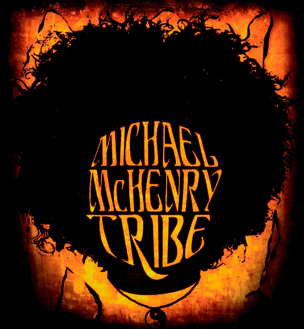 Silhouette of a person's head with curly hair, with text reading 'Michael McHenry Tribe' inside the head shape, orange and black background.
